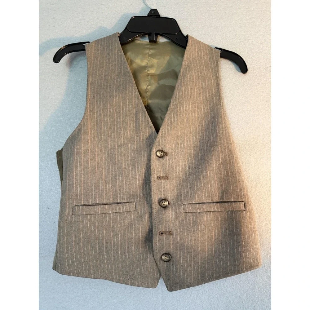 Buddy Suit Mens 32 Brown Stripe 2 Piece Jacket Vest Tailored USA Formal Business